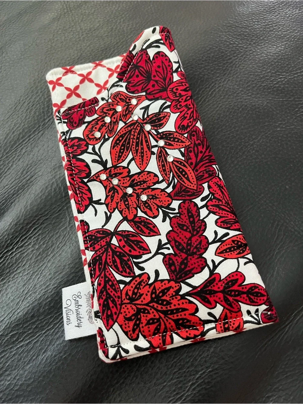 Embroidery Visions Red Floral Fabric Glass Sleeve